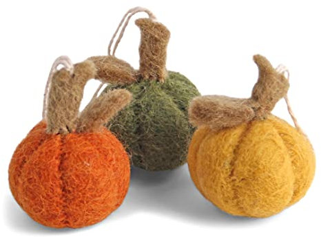 Gry & SIF handgemachte Kürbis-Anhänger aus Filz, skandinavische Herbstdeko, Hängedeko, Zierkürbisse zum Aufhängen, Tischdeko Herbst, Kürbis Deko | Mini-Kürbisse 3er Set