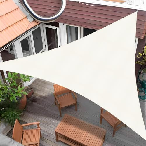 Sunnylaxx 3,6x3,6x3,6m Crema Tenda a Vela Triangolare Vela Ombreggiante, 185G HDPE Vele Parasole Protezione UV 95%,per Esterno, Giardino e Terrazza, Piscina