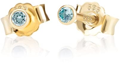 NKlaus Paar 2,5mm 585 Gelb Gold 14 Karat Ohrstecker Kristall Zirkonia Aquamarin Butterfly Verschluss Damen Mädchen 10999