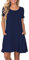 AUSELILY Women's Summer Dresses Casual T-Shirt Short Sleeve Dress Loose Swing Short Dress with Pockets, Navy Blue M