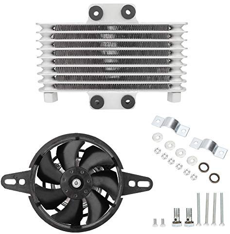 Tomotato Ventilateur de Refroidissement D'huile de Moto Universel, Kit de Radiateurs de Refroidisseur d'eau de Ventilateur de Refroidissement D'huile de Moteur de Moto D'alliage D'aluminium