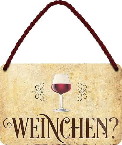 schilderkreis24 – Blechschild Lustiger Wein Spruch “Weinchen?“ Deko Hängeschild Geschenkidee Retro Geschenk Geburtstag Weihnachten Weinkeller Weinbar Weinlaube 18x12 cm