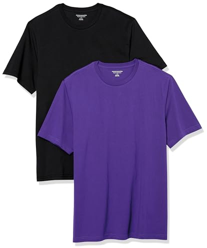 Amazon Essentials Camiseta de Cuello Redondo de Algodón, Manga Corta, Corte Clásico Hombre, Pack de 2, Morado Oscuro/Negro, S