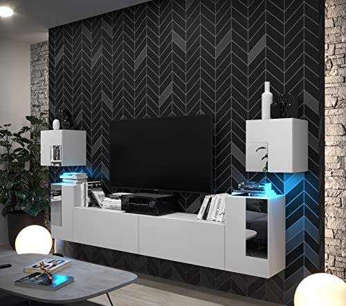 Furnitech Wohnwand Wohnzimmer | Hängend Wohnwand Modern | Wohnzimmer Schrankwand mit Regale und TV Schrank | Wohnzimmer Möbel ohne LED (Future C85-22W-LB-M2-1A)