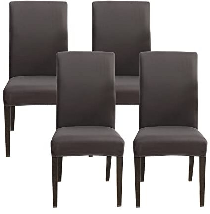 Jaotto Stuhlhussen 4er Set Stretch, Stuhlhussen für Esszimmerstühle Schwingstuhl, Stretch Stuhlschoner Abnehmbarer Waschbarer, Stuhlbezug Universal für Stuhl Esszimmer Büro Bankett Hotel(Dunkelgrau)
