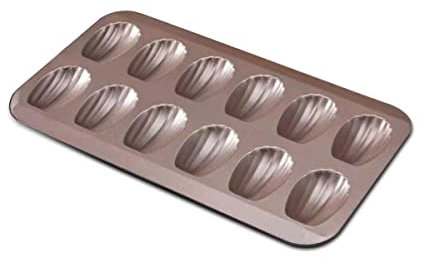 Gurlideo Madeleine Backform aus Karbonstahl, antihaftbeschichtet, 12 Löcher, goldfarben