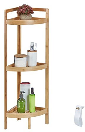 Relaxdays Eckregal Bambus, 3 halbrunde Ablagen, HBT: 90 x 36,5 x 26 cm, Standregal Bad & Küche, platzsparend, Natur