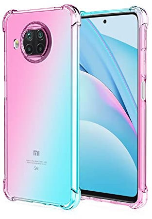HONLEN Hülle für Xiaomi MI 10T Lite 5G Case, 6.67 Inches Transparent Farbverlauf Design TPU Silicone Handyhülle, Verstärkung mit Vier Ecken Cover Rosa Grün