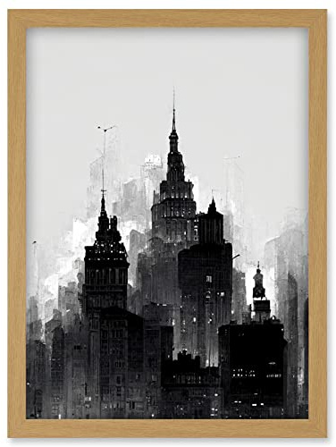 Doppelganger33 LTD Skyscraper Cityscape Charcoal Illustration Black White Artwork Framed Wall Art Print A4
