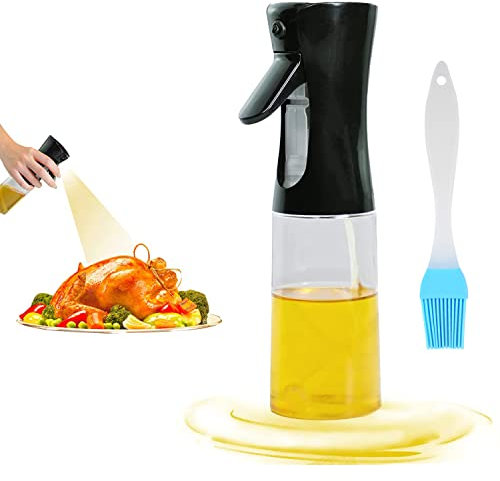 Pubiao Oil Sprayer Bottle 200ml Oil Spray Dispenser Mister Bottles with Brush Refillable Container for Kitchen Cooking Salad BBQ Baking Grilling Roasting Fryer Vinegar (Black)