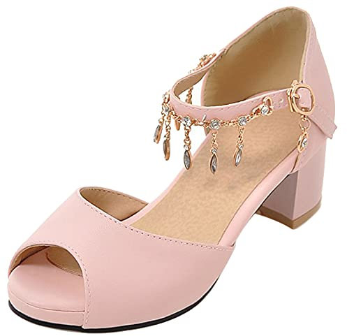 Bviennic Donna Estate Comfy Peep Toe Tacco A Blocco Sandali Bridal Sweet Bowknot Plateau Scarpe Con Cinturino Alla Caviglia Eleganti Festa Vestito Rosa Numero 37 Eu-38Cn