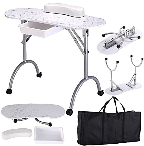 Abnehmbarer tragbarer klappbarer Nageltisch Nageltisch mit beweglicher Radschublade Maniküre-Nageltisch (Color : White)