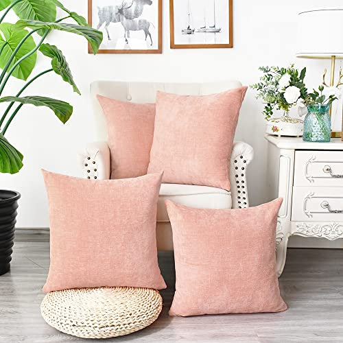 CaliTime Confezione da 4 federe per cuscini per divano, decorazione della casa, tinta unita, in morbida ciniglia, 45 x 45 cm, rosa antico
