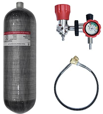 TUXING 6.8L Carbon Fiber HPA Tank, 4500Psi PCP Air Tank Gasflasche Scuba Diving Tank für PCP Air Gun Paintball Charging Tank Valve Gauge Filling Station