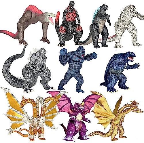 TwCare Set von 10 Mechagodzilla vs Kong Dinosaurier Drachen Spielzeug bewegliche gemeinsame Actionfiguren, King of The Monsters Shin Ultima Gamera Mecha Ghidorah Schädel Crawler Destoroyah Cake
