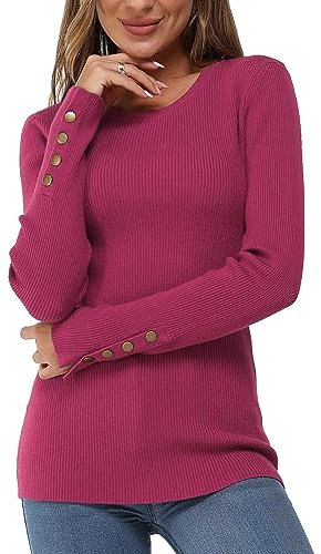 Newshows Pullover Damen Herbst Strickpullover Elegant Damenpullover Winter Pulli Damen Knallpink (Hot Pink)