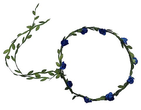Damen Blumenkranz Blume Krone Stirnband Haarschmuck Blumenstirnband Boho Blumen Haarband Braut Blume Haarreif Stirnband mit Blättern,für Hochzeit Party Festival Geburtstag,Königsblau