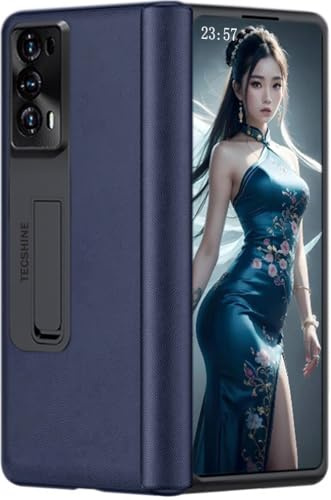 TECSHINE Scharnier Hüllen für Honor Magic V2. Einteilige Handy-hülle aus Leder. Lederholster für Honor Magic V 2 Faltdisplay Handycase/Tasche -Blau