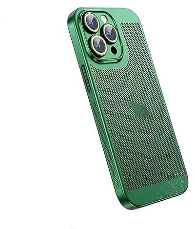 FITSEN Electroplating Heat Dissipation Phone Case, New Heat Dissipation Plating Fine Hole Protector for iPhone Case, Shiny Cooling Breathable Case (For Iphone 12 Pro Max,Green)