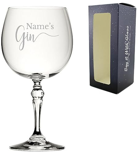 Personalised Engraved Crystal Gin and Tonic Cocktail Glass with Name's Gin Design, Personalise with Any Name for Any Occasion, Gift Box Included, Laser Engraved