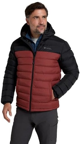 Mountain Warehouse Season Mens Padded Jacket - Water Resistant Puffer Coat, Lightweight, Warm, Lab Tested to -30C, Microfibre Filler - For Travelling, Walking Berry XXS