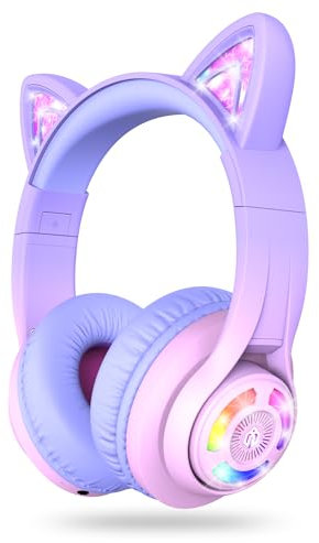 iClever Bluetooth Kopfhörer Kinder, 74/85dBA Lautstärkeregler, 50 Stunden Spielzeit, Bluetooth 5.2, Kinder Kopfhörer mit Mikrofon für Schule/Tablet/Handy/PC