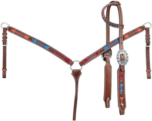 EQUIGEAR Western-Leder-Set mit handgefertigtem Kopfstück und Vorderzeug mit Zügeln. /Size-Full,Cob,Pony AO-0071 (Cob)