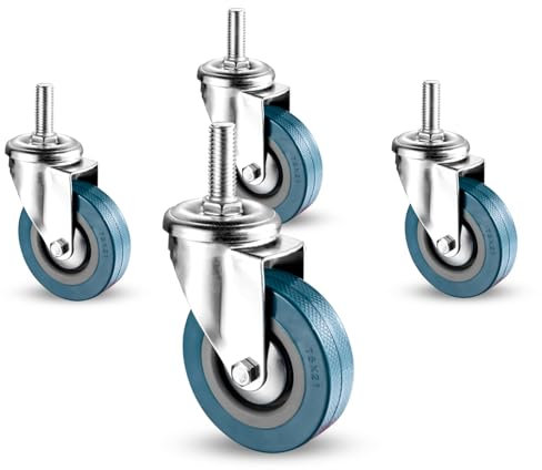 WORDFUN 4er Set Möbelrollen 65mm 75mm, Lenkrollen Mit Bremsen, Geräuschlose Transportrollen, Rollen Mit Gewinde, Tragkraft 80 Kg, M10 M12 Stielrollen, Industrierollen, Robuste Schwenkrollen