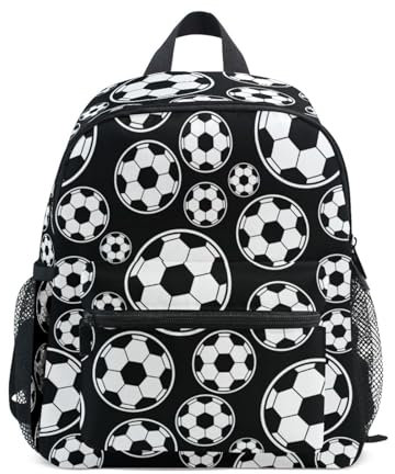 GuoChe school backpack for kids girls Soccer Ball Black White elementary school bookbags safety, Soccer Ball Black White, S
