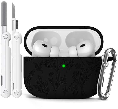 Custodia protettiva per Apple AirPods di terza generazione, in morbido silicone, con incisione a forma di fiore, con LED, colore: nero