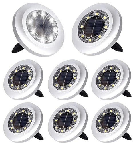 Puncools Solar Lights Outdoor Garden,8 Pack Waterproof Solar Ground Lights for Lawn Pathway Yard Landscape Walkway(White Light)