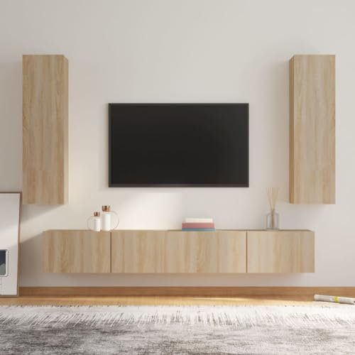AUUIJKJF Home Outdoor Others4-teiliges TV-Schrank-Set Sonoma Eiche Holzwerkstoff