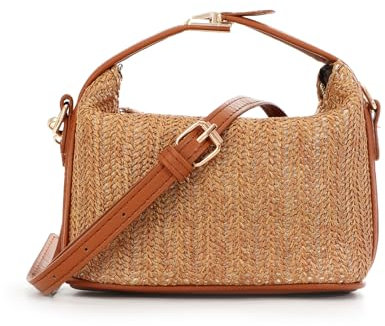 GOKTOW Stroh-Umhängetasche für Damen, kleine Bast-Tragetasche, Handtasche, Clutch für Sommer, Strand, Urlaub 2024, Braun, Einheitsgröße