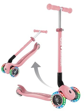 Globber Primo Faltbarer Roller mit leuchtenden Rädern für Kinder ab 3 Jahren - 2 Jahre Garantie (Pastellrosa)