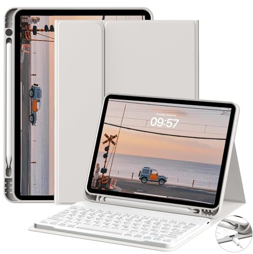 JKSML Tastatur Hülle für iPad (A16) 11 Zoll 2025 & iPad 10 Generation 10,9 Zoll 2022, Bluetooth QWERTZ Tastatur Hülle mit Pencil Halter, Soft TPU Rückseite Gehäuse, Auto Schlafen/Wecken, Grau