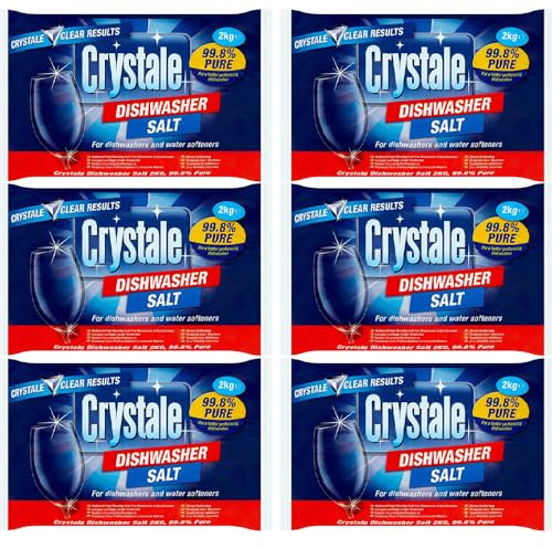 Crystale Dishwasher Salt 2kg Pack of 6 in-Wash Cleaner Detergent Watermark Limescale Grease Remover Degreaser with Welari Thank You Card |(6pack) (12kg)