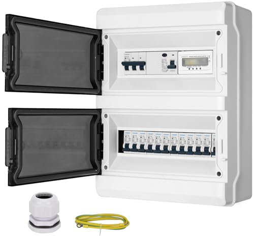 CHENGPI Coffret Electrique Etanche, Boitier Etanche Electrique Exterieur Avec Disjoncteur 4P FI RCCB Type A 40A 30MA et Disjoncteur Aternatif,Tableau Electrique 1 Rangée 26 Modules