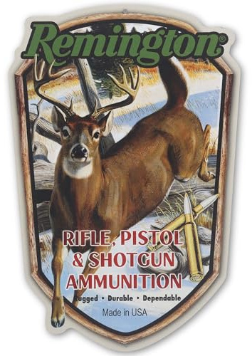 Remington Munition Hirsch Metallschild – Vintage Remington Wanddekoration für Garage oder Männerhöhle