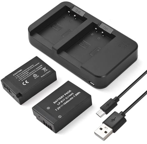 Andoer Kamera LP-E17 Akku- und Ladegerät-Set mit 2-Schlitz-Akkuladegerät + 2 Stück LP-E17 Akkus 7,2 V 1040 mAh + USB-Ladekabel für Canon EOS Rebel SL2/SL3/T6i/T6s/T7i/M5/M3/M6/M6 mark2/77D/200D/250D