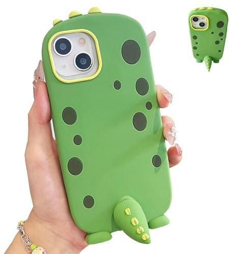 QoKcoahn Case for iPhone 11,Kawaii Phone Cases 3D Cartoon Cute Funny Dinosaur Back Stand Silicone Rubber Shockproof Protective Case Women Girls for iPhone 11