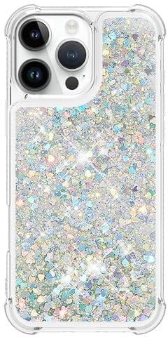 Wuhaizher for iPhone 16 Pro Max Case Glitter, 3D Bling Sparkle Quicksand Flowing Liquid Clear Transparent TPU Gel Silicone ShockProof Protective Phone Case for iPhone 16 Pro Max, Silver