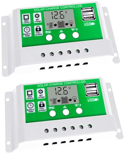 2pcs Solarladeregler, 30 A PWM Solarladeregler 12 V PV Einstellbarer LCD-Display-Regler für Life-po4 Lithium-Blei-Säure-Gel mit Zwei USB-Anschlüssen,Solar Konverter 30A Solar Ladegerät Controller