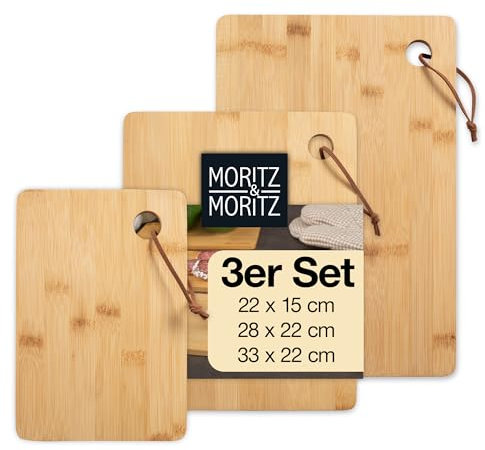 Moritz & Moritz 3X Bamboo Chopping Boards - 33x22 / 28x22 / 22x15 cm - Set of 3 Wooden Chopping Boards - Wooden Cutting Board for Cutting, Dressing and Serving