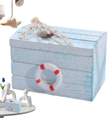 Holzkiste mit Strandmotiv, Nautische Holzkiste - Schmuckkästchen mit Seestern-Dekorationen - -Seestern-Schmuckaufbewahrungs-Organizer, nautisches Schmuckstück mit Rettungsring-Dekorationen für A