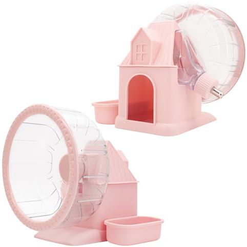 Seahelms Roue silencieuse 4 en 1 pour hamster multifonctionnelle, grande roue de course silencieuse avec bol de nourriture, bouteille d'eau, cachette pour hamster syrien nain (taille M, Φ/20 cm)