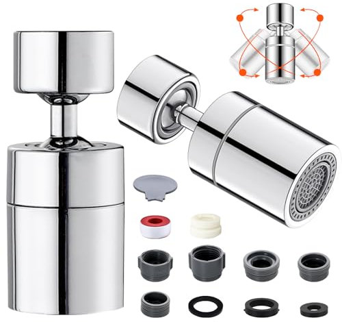 2 Stücke 360° Schwenkbar Wasserhahn Aufsatz M22/M24 Multifunktionaler Drehbarer Wasserhahn Luftsprudler mit 2 Modi/Strahlarten für Zuhause Küche Badezimmer Waschbecken Hochdruck Badewannendüse