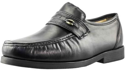 Men's Extra Wide Fitting Leather Moccasin Slip-On Shoes, Black (Black, UK Footwear Size System, Adult, Men, Numeric, X-Wide, 9)