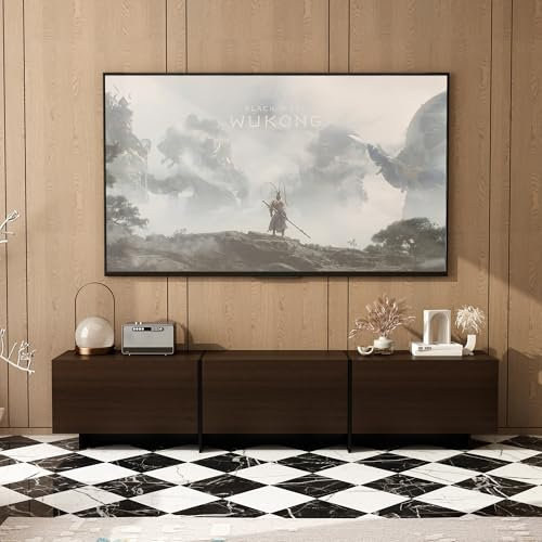 DEZAGCE Meuble TV Bas Avec 3 Grands Tiroirs, Table TV, Banc TV, 180 x 30 x 38 cm, Marron, MDF