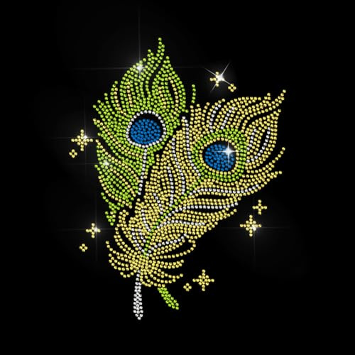 MAYJOYDIY Pfauenfedern Hotfix Strass Aufbügeln Sterne Feder Kristall Strass Transfer Aufkleber Glitzer Reparatur Applikation für T Shirt Jacke Tasche Jeans Basteln Kleidung Accessoire