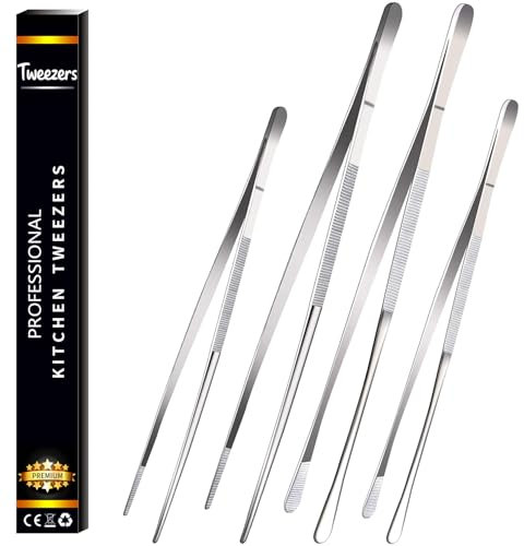 Gloryor® Pinzette da cucina in acciaio inox 25, 30 cm, pinzette lunghe, pinzette da cucina, pinzette per carne, pinze da cucina, pinze da cucina, pinze da cucina, accessori da cucina (4 pezzi,